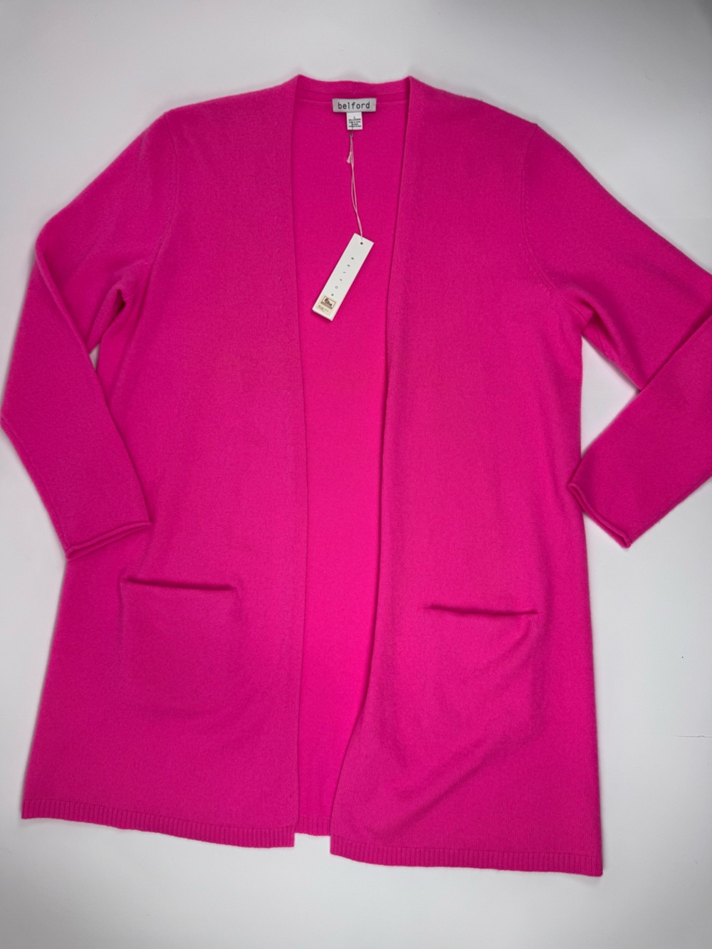 Belford 100% Cashmere Hot Pink Open-Front Women's Cardigan Sweater